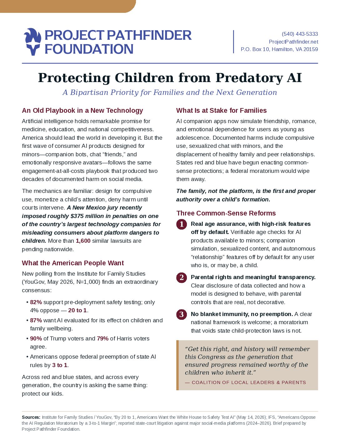 Protecting Children from Predatory AI One Pager preview
