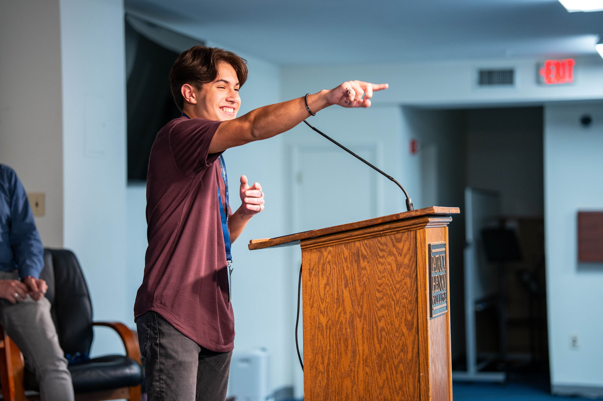 Student delivering speech at podium