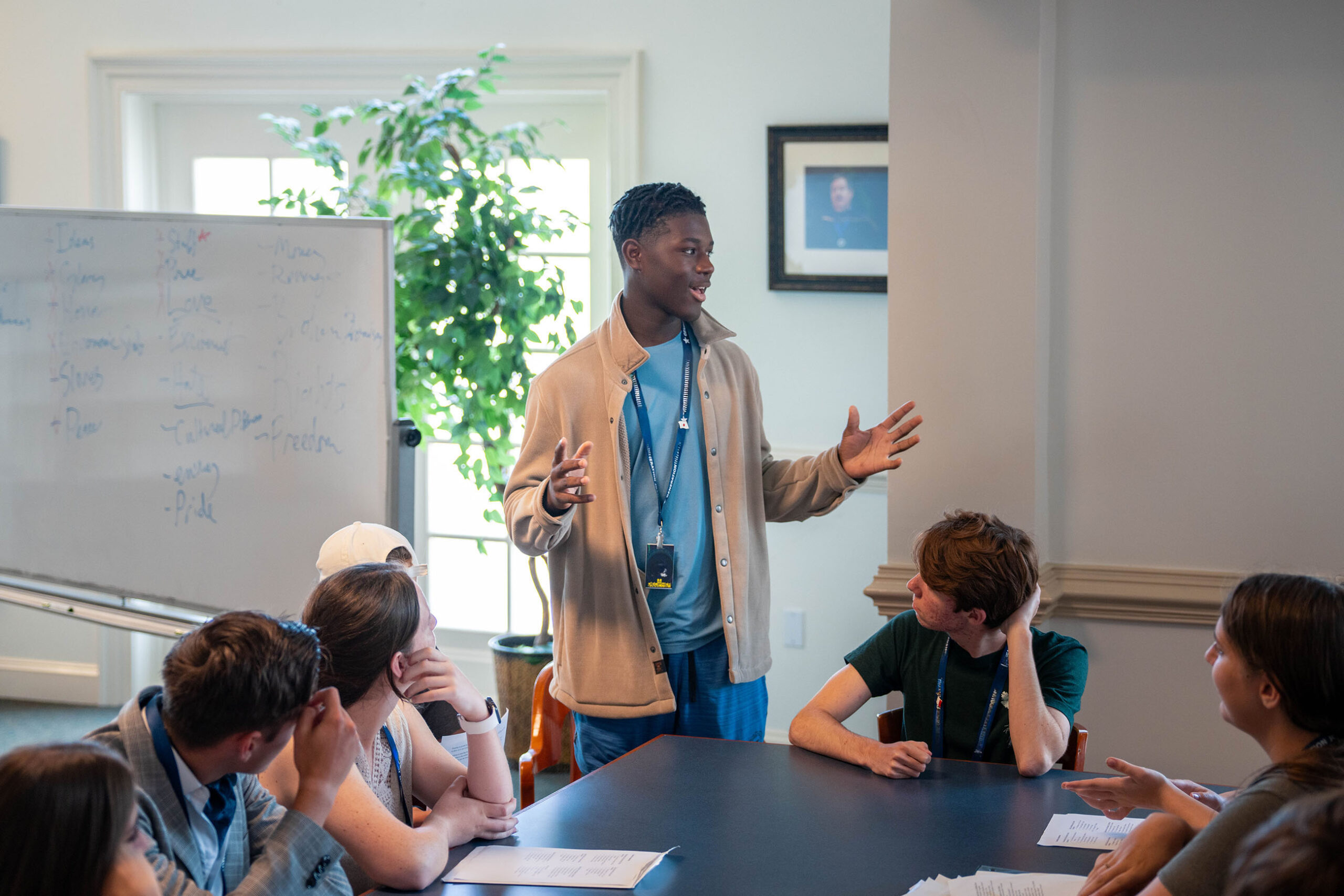 Student leading group discussion