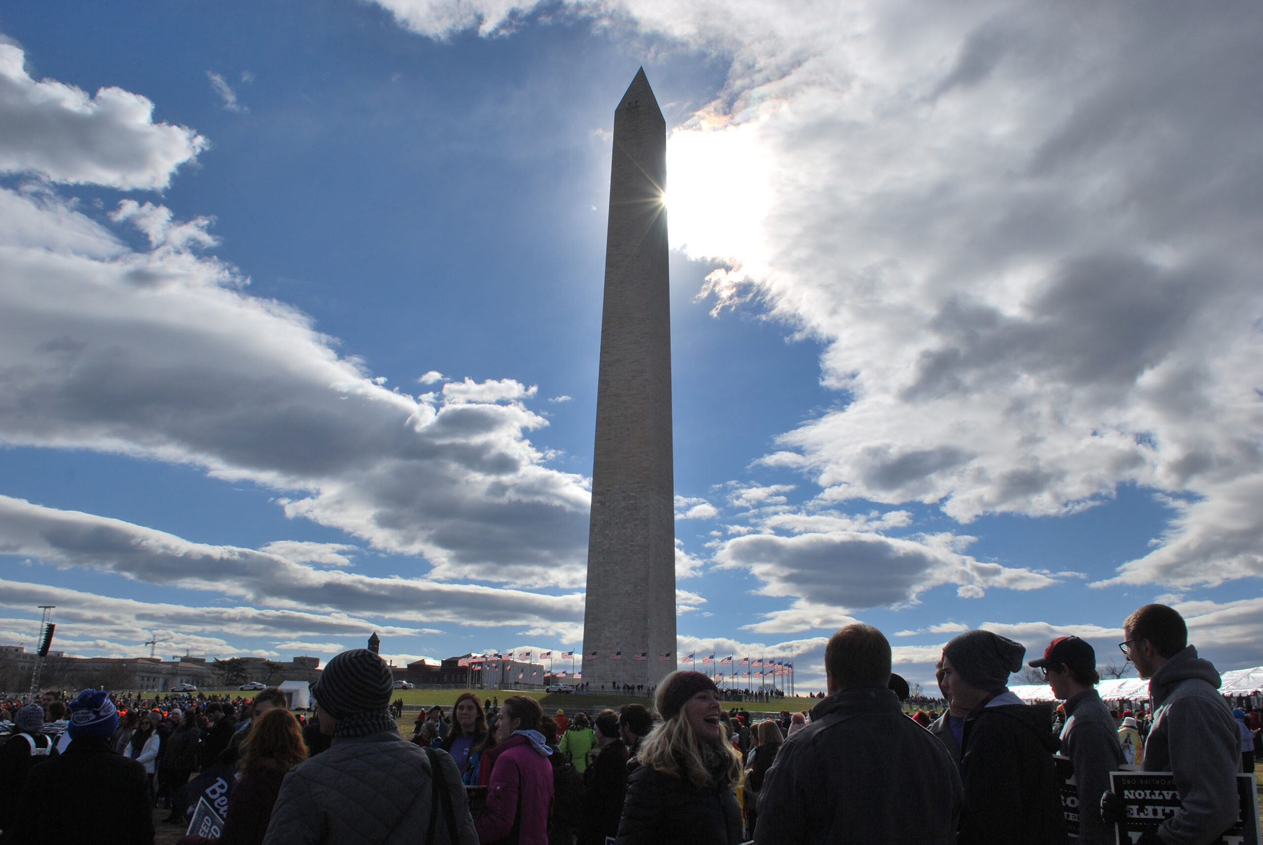 Washington Monument with crowds
